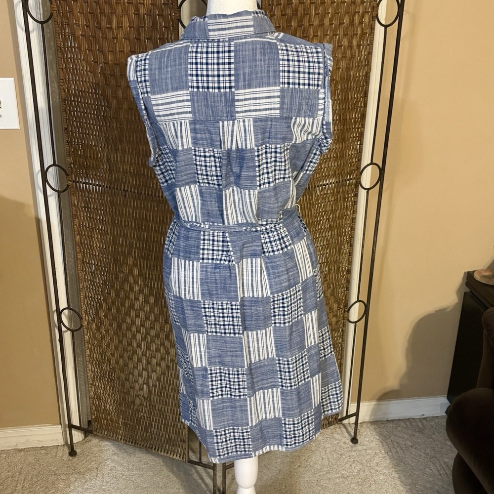 Tommy Hilfiger Blue Plaid Patchwork Sleeveless Shirt Dress Womens 8 Tie Waist - Picture 5 of 12